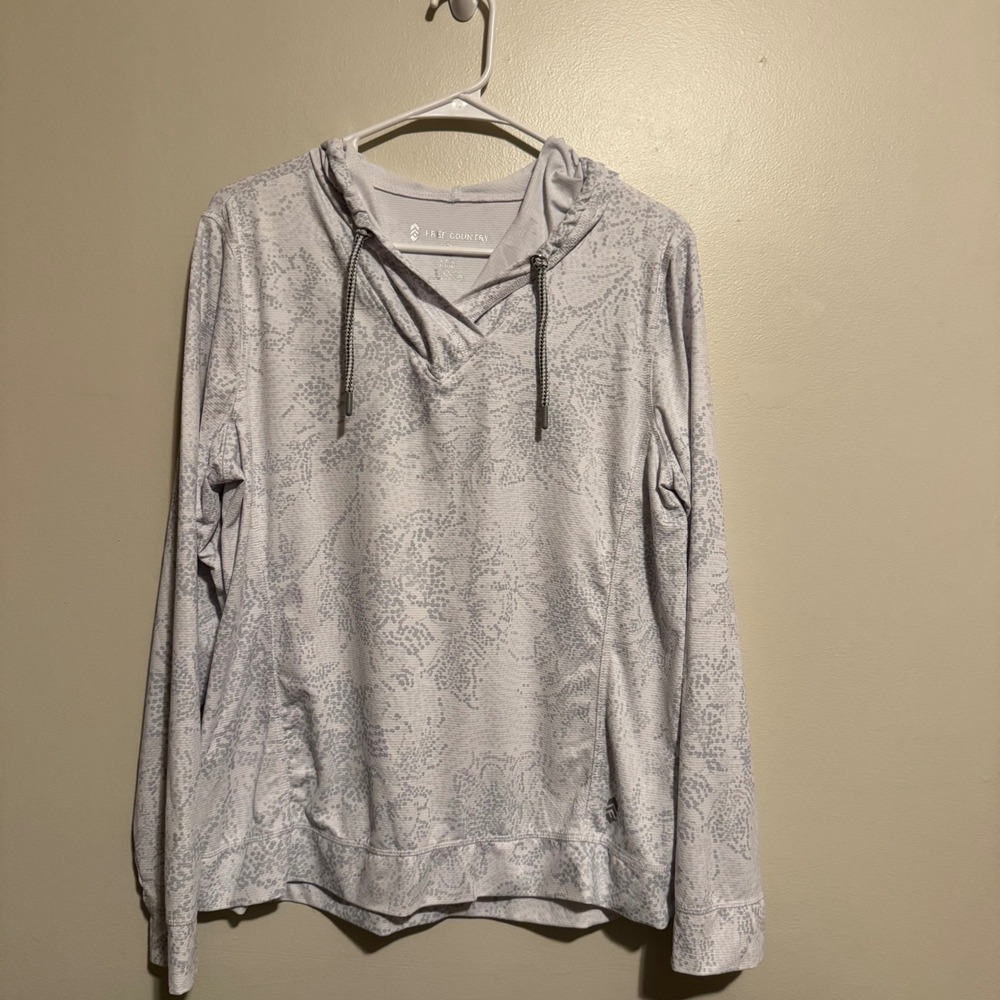 Free Country Women's L Gray Print Hoodie Long Sleeve Lightweight Athletic